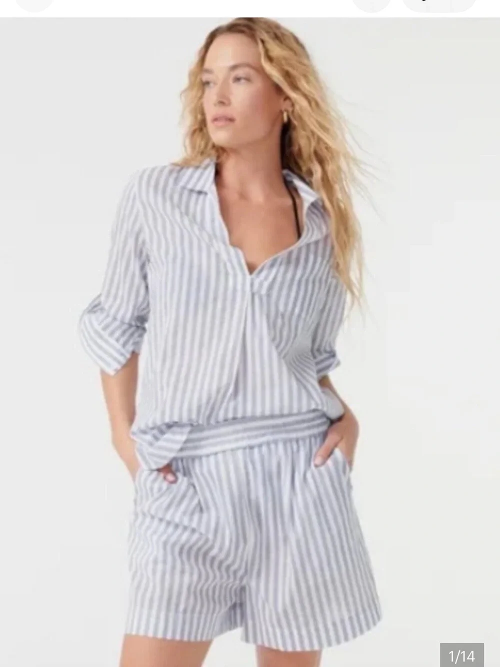 J. Crew NWOT Blue & White Cotton Voile Tunic Set in Stripe With Pockets - Picture 2 of 10